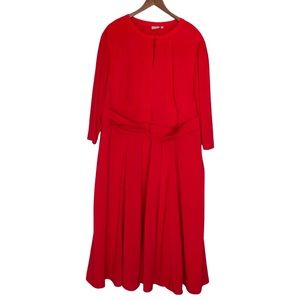eShakti holiday Red Ruched Waist 3/4 sleeve Keyhole Party Dress 3X
